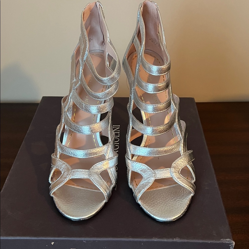 Enzo Angiolini Silver Strappy Heels